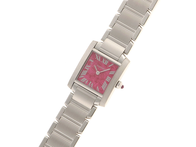Cartier カルティエ 時計 タンクフランセーズSM 2006年クリスマス限定モデル レディース クオーツ SS ラズベリー ピンク文字盤【431】2148103736735