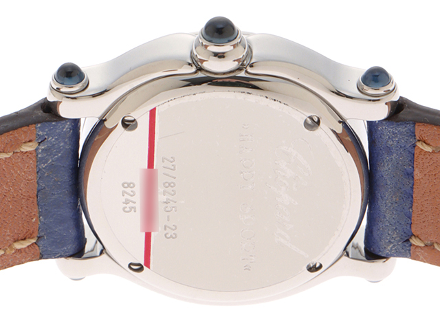 Chopard ショパール ハッピースポーツ 27/8245-23 SS ステンレススチール レザー 5P ダイヤモンド サファイヤ ホワイト クォーツ 社外ベルト【460】2148103738029