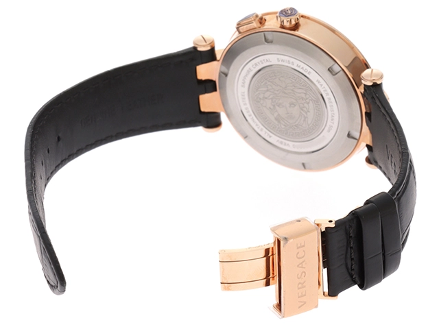 VERSACE　ヴェルサーチ　Vレースデュアルタイム　VEBR00722　腕時計　ブラウン文字盤　クオーツ　メッキ・ステンレススチールケース/革ベルト　メンズ　2148103738883　【205】