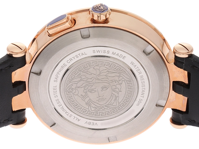 VERSACE　ヴェルサーチ　Vレースデュアルタイム　VEBR00722　腕時計　ブラウン文字盤　クオーツ　メッキ・ステンレススチールケース/革ベルト　メンズ　2148103738883　【205】