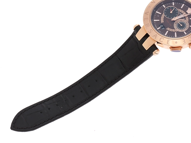 VERSACE　ヴェルサーチ　Vレースデュアルタイム　VEBR00722　腕時計　ブラウン文字盤　クオーツ　メッキ・ステンレススチールケース/革ベルト　メンズ　2148103738883　【205】