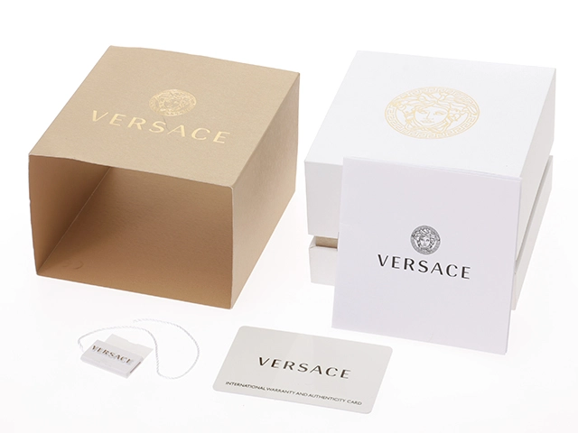 VERSACE　ヴェルサーチ　Vレースデュアルタイム　VEBR00722　腕時計　ブラウン文字盤　クオーツ　メッキ・ステンレススチールケース/革ベルト　メンズ　2148103738883　【205】
