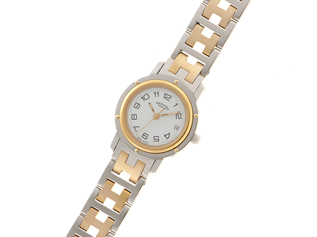 HERMES エルメス 腕時計 クリッパーコンビ CL4.220 アイボリー GP/SS  