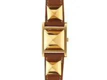 HERMES エルメス　腕時計　クォーツ　メドール　ゴールドメッキ/革Ⓧ　ME1.201　2148103740312【437】