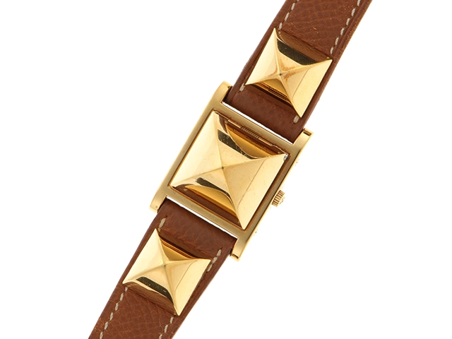 HERMES エルメス 腕時計 クォーツ メドール ゴールドメッキ/革Ⓧ ME1.201 2148103740312【437】