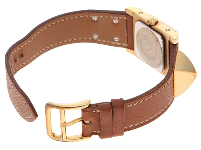 HERMES エルメス 腕時計 クォーツ メドール ゴールドメッキ/革Ⓧ ME1.201 2148103740312【437】