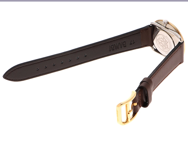 HERMES エルメス アルソー アイボリー文字盤 GP/SS/革 レディース腕時計【207】2148103740350