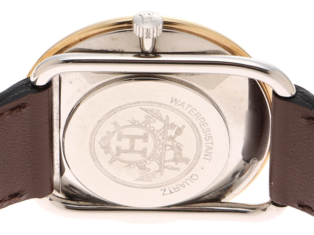 HERMES エルメス アルソー アイボリー文字盤 GP/SS/革 レディース腕時計【207】2148103740350