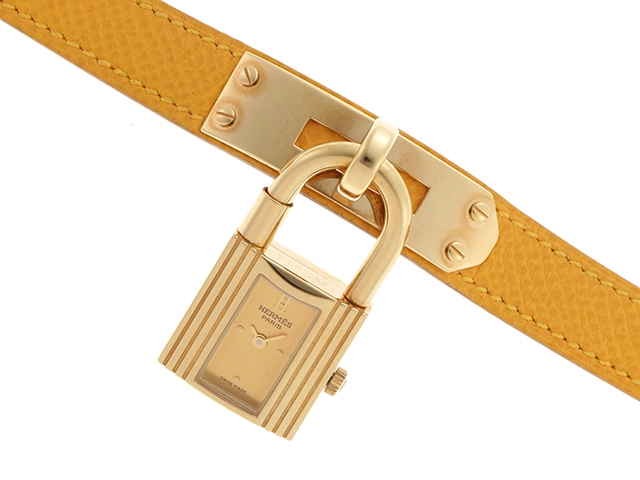 HERMES エルメス レディース腕時計 ケリーウォッチ KE1.201 ゴールドメッキ/クシュベル □C刻印 ゴールド文字盤 クオーツ【472】UH