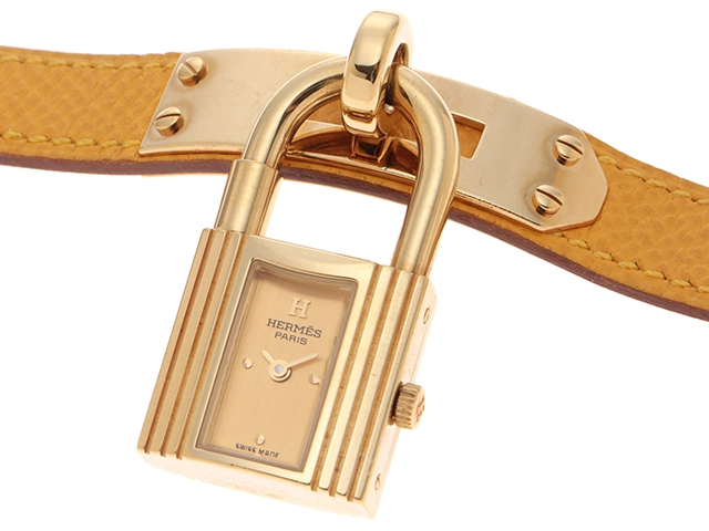 HERMES エルメス レディース腕時計 ケリーウォッチ KE1.201 ゴールドメッキ/クシュベル □C刻印 ゴールド文字盤 クオーツ【472】UH