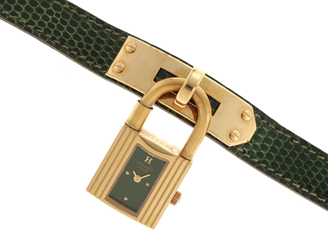 HERMES エルメス 時計 ケリーウォッチ KE1.201 レディース クオーツ GP/革 グリーン文字盤【431】2148103740619