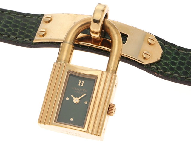 HERMES エルメス 時計 ケリーウォッチ KE1.201 レディース クオーツ GP/革 グリーン文字盤【431】2148103740619