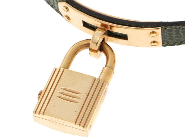 HERMES エルメス 時計 ケリーウォッチ KE1.201 レディース クオーツ GP/革 グリーン文字盤【431】2148103740619