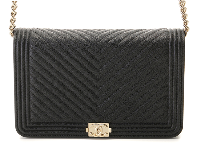 CHANEL シャネル ボーイシャネル Vステッチ チェーンウォレット ブラック/GP キャビア 【430】2148103742286 の購入 なら「質」の大黒屋（公式）