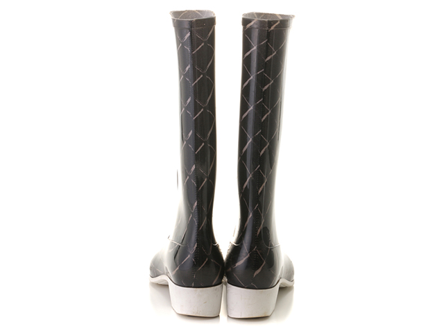 CHANEL　シャネル　マトラッセ柄レインブーツ　レディース36　ブラック/ホワイト　ラバー　2148103748455　【432】