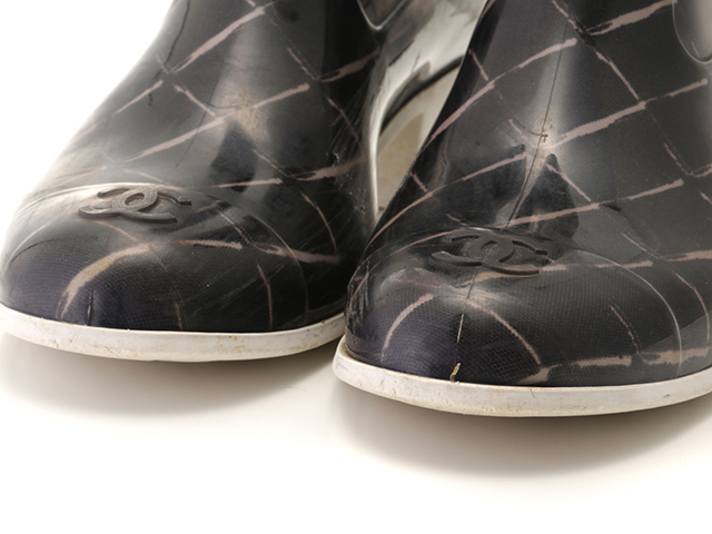 CHANEL　シャネル　マトラッセ柄レインブーツ　レディース36　ブラック/ホワイト　ラバー　2148103748455　【432】