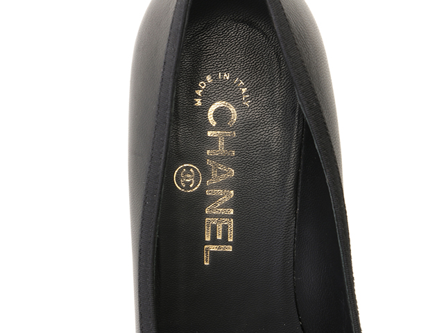 CHANEL　シャネル　オープントゥリボンタイパンプス　レディース38　ブラック　レザー　G26721　2148103748585　【432】