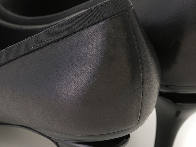 CHANEL　シャネル　オープントゥリボンタイパンプス　レディース38　ブラック　レザー　G26721　2148103748585　【432】