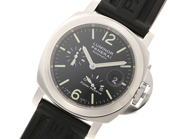 PANERAI パネライ 腕時計 2006年並行品 ルミノール パワーリザーブ PAM00090 ブラック文字盤 ステンレス/ラバーベルト 自動巻 【472】SJ