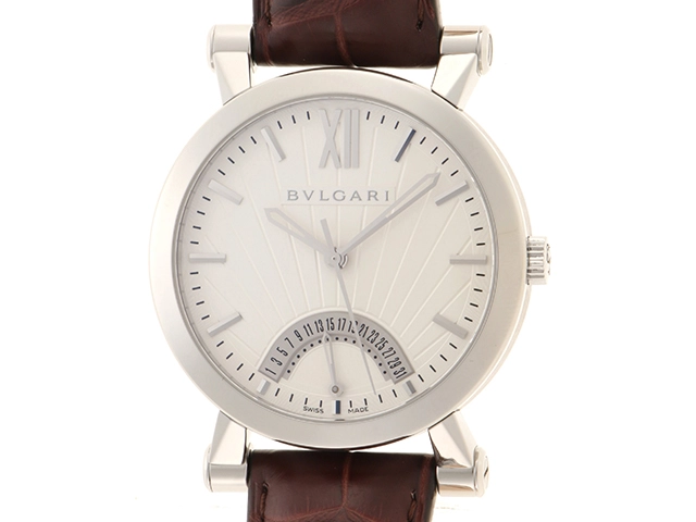 BVLGARI　ブルガリ　ソティリオ　レトログラード　SB42SDR　シルバー文字盤　　SS/革　　オートマチック　　メンズ腕時計　　自動巻き　【436】　2148103754517