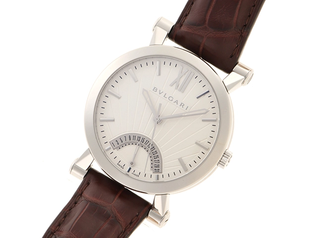 BVLGARI　ブルガリ　ソティリオ　レトログラード　SB42SDR　シルバー文字盤　　SS/革　　オートマチック　　メンズ腕時計　　自動巻き　【436】　2148103754517