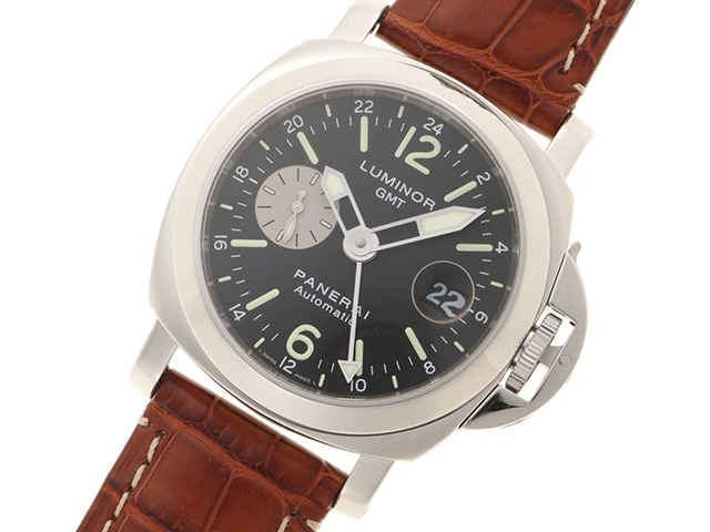 PANERAI パネライ 腕時計 2004年並行品 ルミノールGMT PAM00088 ブラック文字盤 ステンレススティール/アリゲーターベルト 自動巻き【472】SJ