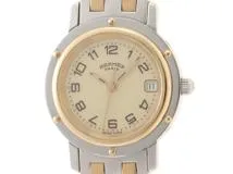 HERMES エルメス　レディース クオーツ　クリッパー CL4.220　アイボリー文字盤 GP/SS【472】HK