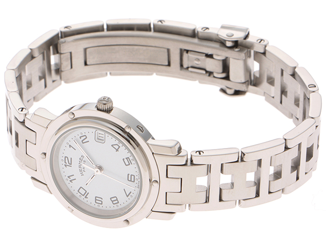 HERMES エルメス クリッパー CL4.210 SS ホワイト クォーツ
