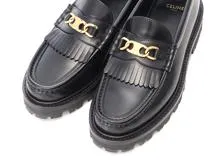 CELINE　セリーヌ　トリオンフチェーン付きマーガレットローファー　レディース37　ブラック　レザー　344893602C.38NO　2148103757648　【432】