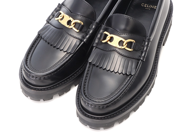 CELINE　セリーヌ　トリオンフチェーン付きマーガレットローファー　レディース37　ブラック　レザー　344893602C.38NO　2148103757648　【432】