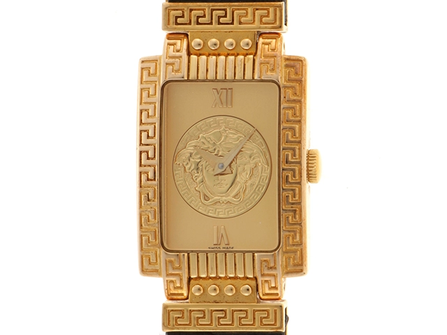 VERSACE　ジャンニーヴェルサーチ　レディース時計　メデューサ　7009021　ゴールド文字盤　クォーツ　GP/レザー【430】2148103758508