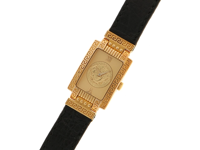 VERSACE　ジャンニーヴェルサーチ　レディース時計　メデューサ　7009021　ゴールド文字盤　クォーツ　GP/レザー【472】2148103758508