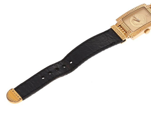 VERSACE　ジャンニーヴェルサーチ　レディース時計　メデューサ　7009021　ゴールド文字盤　クォーツ　GP/レザー【472】2148103758508