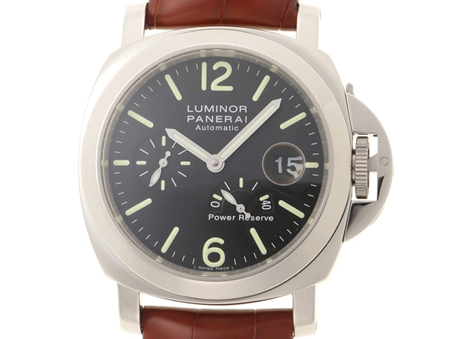 PANERAI パネライ 腕時計 2006年並行品 ルミノール パワーリザーブ PAM00090 ブラック文字盤 ステンレス／アリゲーター/ラバー 自動巻 【472】SJ