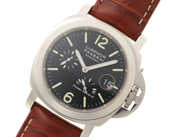 PANERAI パネライ 腕時計 2006年並行品 ルミノール パワーリザーブ PAM00090 ブラック文字盤 ステンレス/アリゲーター/ラバー 自動巻 【472】SJ