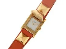 HERMES エルメス メドール ME1.210 GP/レザー 女性用クオーツ時計【473  