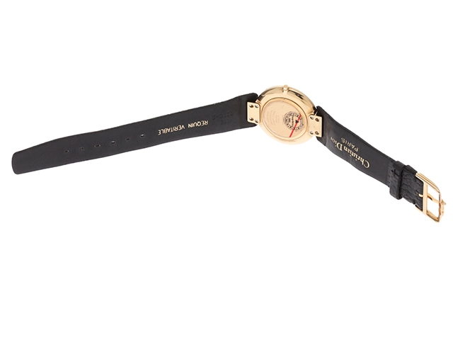 Dior ディオール バギラ ブラックムーン7Pダイヤ 47.153.4 (D46.153.5) ブラック文字盤 ゴールドメッキ/革 クオーツ レディース時計 2148103764929【433】