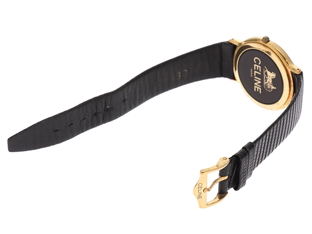 CELINE セリーヌ ホースキャリッジ H.2904.3 ゴールド文字盤 GP/革 クオーツ レディース時計 2148103765230【207】