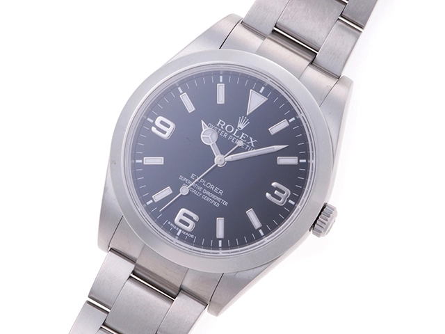 2012年3月並行品 ROLEX ロレックス メンズ オートマチック エクスプローラーⅠ 214270 ブラック文字盤 SS サテンバックル【472】HK