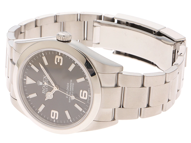 2012年3月並行品 ROLEX ロレックス メンズ オートマチック エクスプローラーⅠ 214270 ブラック文字盤 SS サテンバックル【472】HK