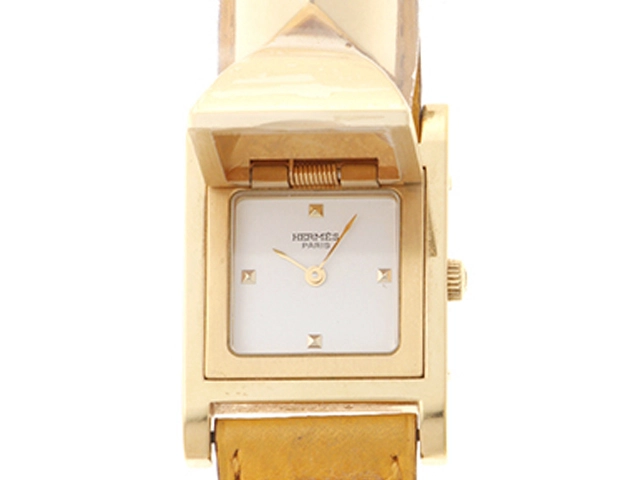 HERMES エルメス メドール ME1.201 GP レザー ホワイト クォーツ ○Y【460】2148103769214