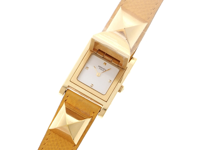 HERMES エルメス メドール ME1.201 GP レザー ホワイト クォーツ ○Y【460】2148103769214