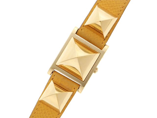 HERMES エルメス メドール ME1.201 GP レザー ホワイト クォーツ ○Y【460】2148103769214