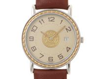 HERMES　エルメス　セリエ　アイボリー文字盤　GP/SS/革　クオーツ　レディース時計　2148103770432【207】