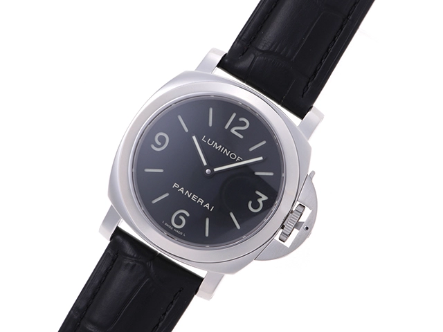 P番 PANERAI パネライ 時計 ルミノール ベース PAM00112 ブラック文字盤 SS/クロコダイルレザー 手巻き メンズ M