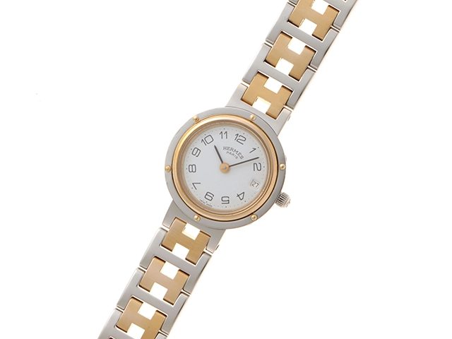 HERMES エルメス クリッパーコンビ CL4.220 ホワイト文字盤 GP/ステンレススチール クオーツ レディース時計 2148103770791【207】