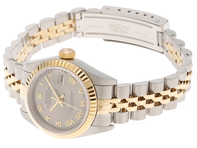 Y番国際保証書有　ROLEX　ロレックス　時計　デイトジャスト　79173　グレーローマン　YG/SS　自動巻き　レディース　M