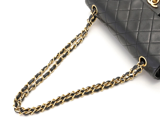 CHANEL シャネル マトラッセWフラップ23 Wチェーンショルダー ブラック/GP ラムスキン A01113【430】2148103773785