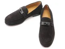 HERMES　エルメス　モカシン　デスタン　メンズ41ハーフ　ブラック　スエード　2148103774911　【432】