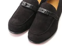 HERMES　エルメス　モカシン　デスタン　メンズ41ハーフ　ブラック　スエード　2148103774911　【432】